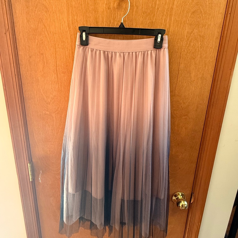 ADORA Blush to Charcoal Ombre Pleated Tulle Maxi Skirt